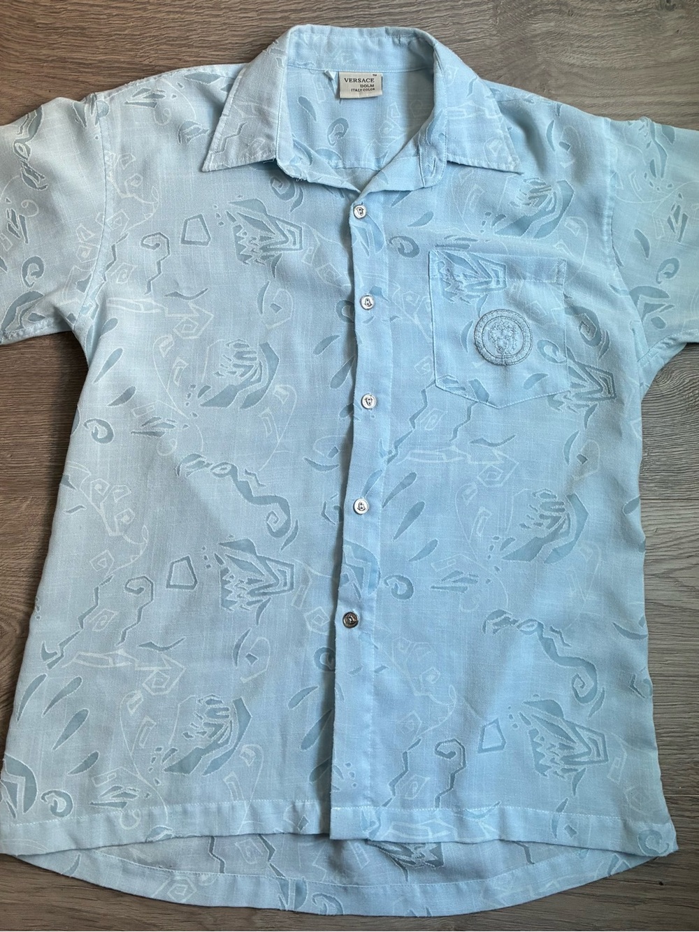 Versace Dolm Italy Medusa Logo Sheer Button Down Shirt Blue XXL